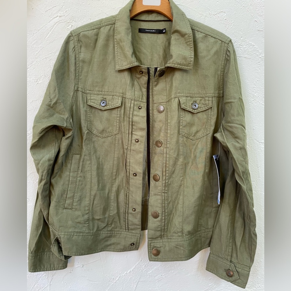 NWT TAHARI Lightweight Olive Green Jacket/TAHARI Casual Jacket Green Size LARGE